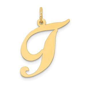14k Yellow Gold, Ella Collection, LG Fancy Script Initial T Pendant